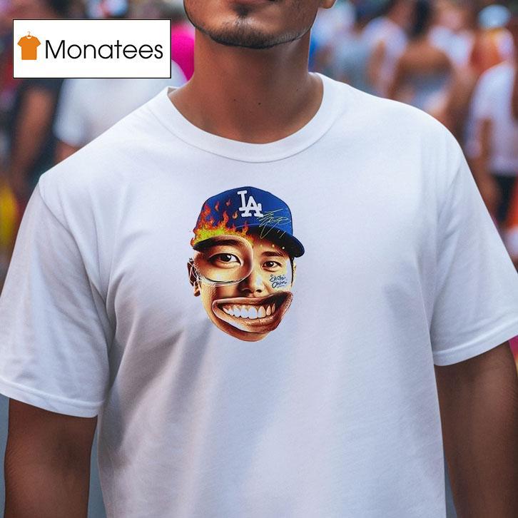 Los Angeles Dodgers Shohei Ohtani World Series Champions Caricature Graphic Signature T Shirt Los Angeles Dodgers Shohei Ohtani World Series Champions Caricature Graphic Signature T Shirt