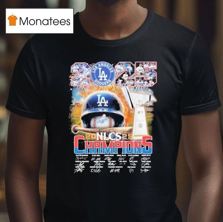 Los Angeles Dodgers Nlcs Champions Score Trophy Signatures Players T Shirt Los Angeles Dodgers Nlcs Champions Score Trophy Signatures Players T Shirt