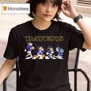 Baltimore Ravensx Goofy X Donald Duck X Mickey Mouse X Stitch Abbey Road T Shirt