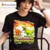 Brontosaurus And T Rex As A Meteor Falls Oh Sht The Economy T Shirt