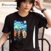 Cat Starry Night Van Gogh Cats Rooftop Scene Feline T Shirt