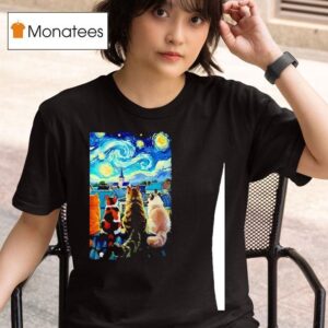 Cat Starry Night Van Gogh Cats Rooftop Scene Feline T Shirt
