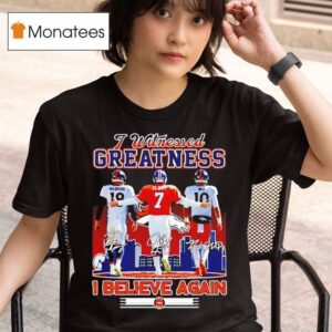 Denver Broncos Quarterbacks John Elway Jake Plummer Peyton Manning Signatures Believe Again T Shirt