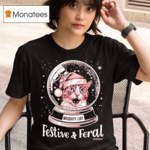 Festive Feral Naughty List Cat Santa Grahic T Shirt