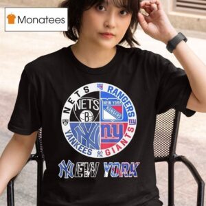 New York Giants New York Yankees York Nets New York Rangers Mashup Logo T Shirt