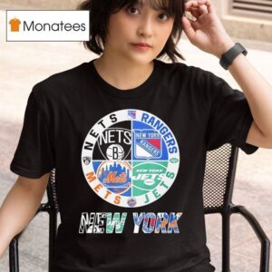 New York Jets New York Nets New York Mets And New York Rangers Mashup Logo T Shirt