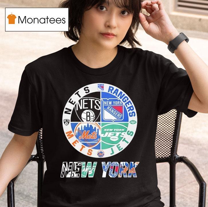 New York Jets New York Nets New York Mets And New York Rangers Mashup Logo T Shirt