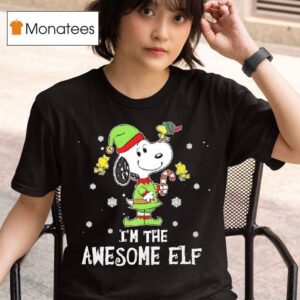 Snoopy Woodstock I M The Awesome Elf Christmas Holiday T Shirt