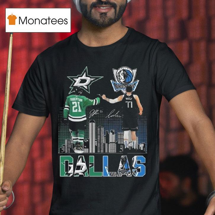Dallas Stars Jason Robertson Dallas Mavericks Luka Doncic Signatures T Shirt Dallas Stars Jason Robertson Dallas Mavericks Luka Doncic Signatures T Shirt