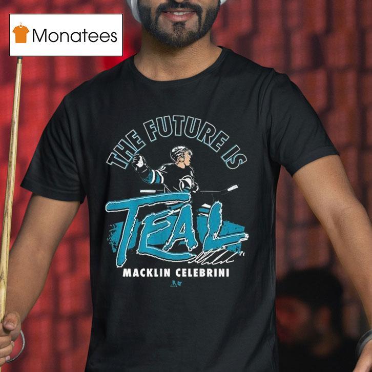 Macklin Celebrini The Future Is Teal Signature T Shirt Macklin Celebrini The Future Is Teal Signature T Shirt