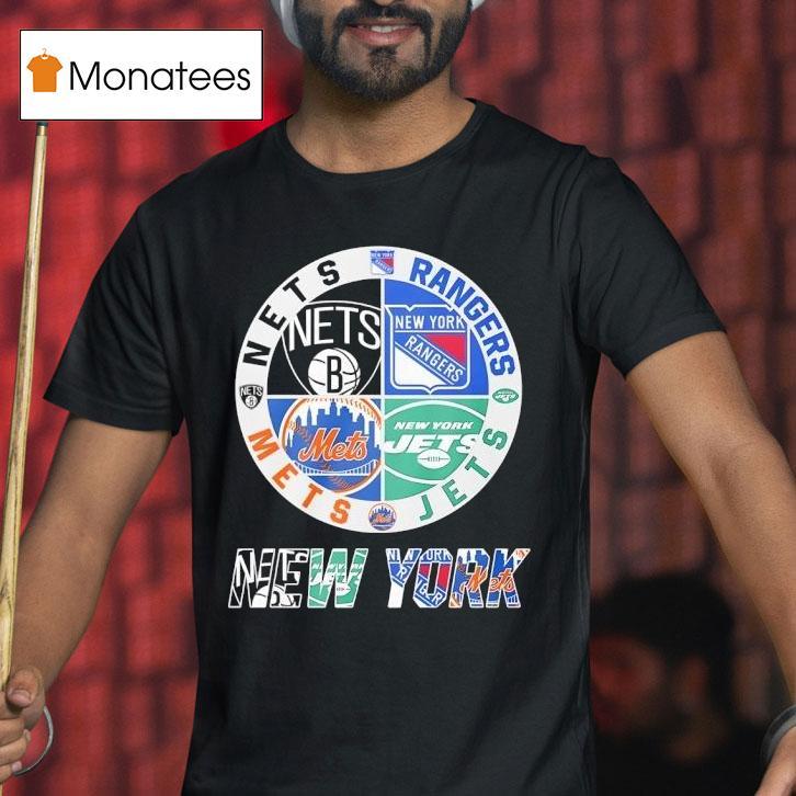 New York Jets New York Nets New York Mets And New York Rangers Mashup Logo T Shirt New York Jets New York Nets New York Mets And New York Rangers Mashup Logo T Shirt