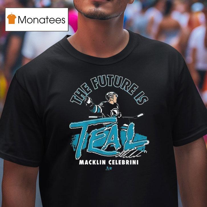 Macklin Celebrini The Future Is Teal Signature T Shirt Macklin Celebrini The Future Is Teal Signature T Shirt