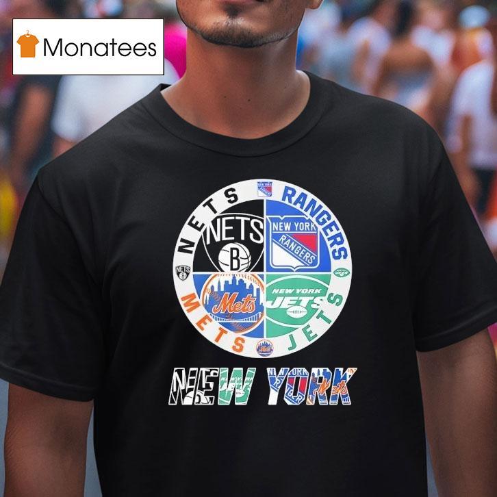 New York Jets New York Nets New York Mets And New York Rangers Mashup Logo T Shirt New York Jets New York Nets New York Mets And New York Rangers Mashup Logo T Shirt