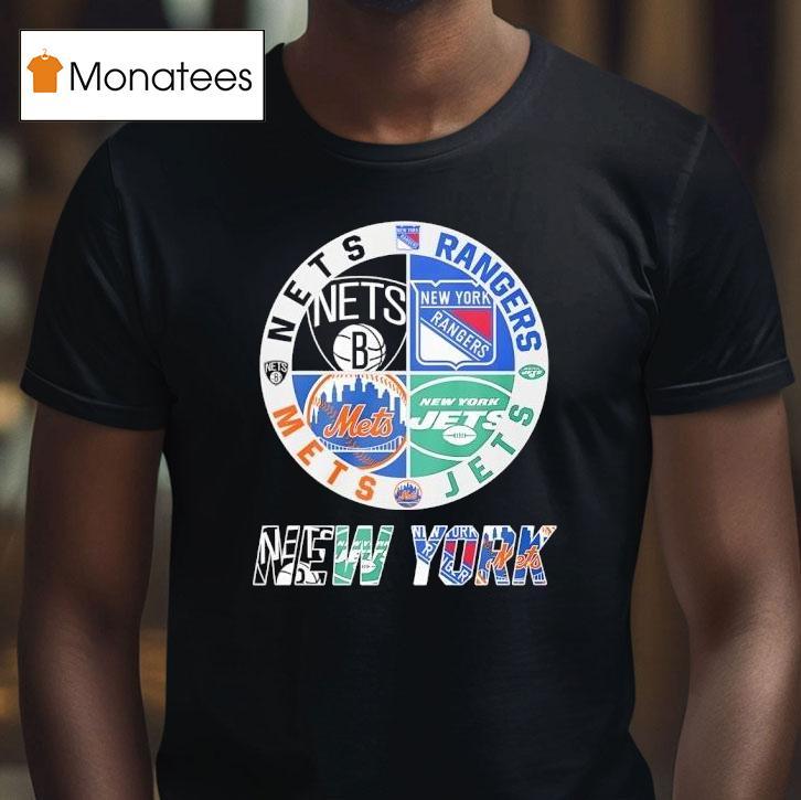 New York Jets New York Nets New York Mets And New York Rangers Mashup Logo T Shirt New York Jets New York Nets New York Mets And New York Rangers Mashup Logo T Shirt