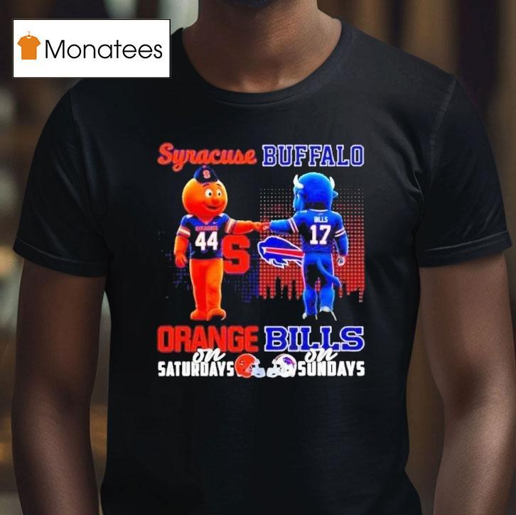 Syracuse Orange On Saturdays Vs Buffalo Bills On Sundays Mascot Skyline T Shirt Syracuse Orange On Saturdays Vs Buffalo Bills On Sundays Mascot Skyline T Shirt
