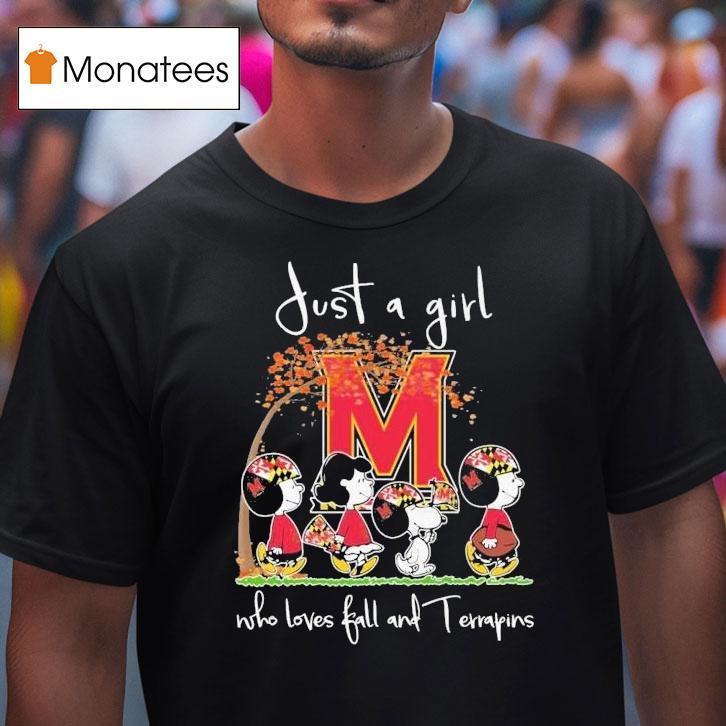 Snoopy The Peanuts Just A Girl Who Loves Fall And Maryland Terrapins T Shirt Snoopy The Peanuts Just A Girl Who Loves Fall And Maryland Terrapins T Shirt