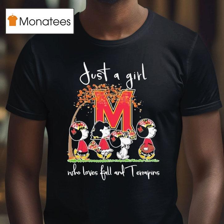 Snoopy The Peanuts Just A Girl Who Loves Fall And Maryland Terrapins T Shirt Snoopy The Peanuts Just A Girl Who Loves Fall And Maryland Terrapins T Shirt